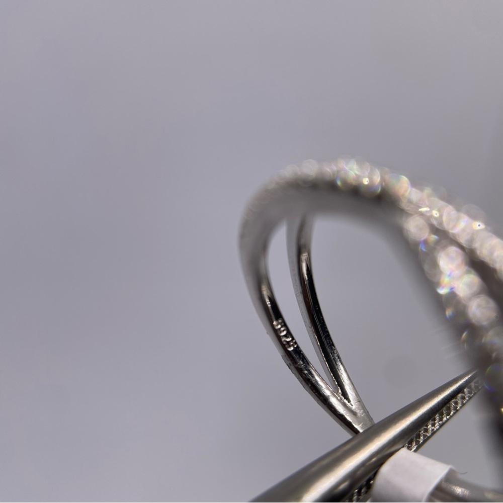 Moissanite Criss Cross Ring Band X Ring Wedding Eternity 925 18K White Gold 1 Ct - Picture 12 of 12